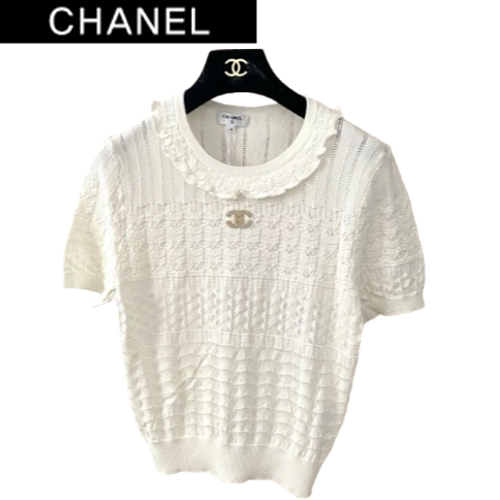 CHANEL-07263 샤넬 화이트 니트 코튼 티셔츠 여성용