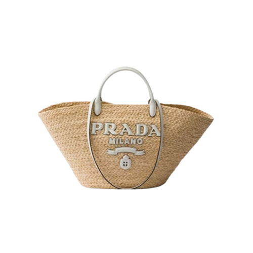 [스페셜오더]PRADA-1BG470 프라다 베이지/화이트 라지 라피아 가죽 쇼핑백
