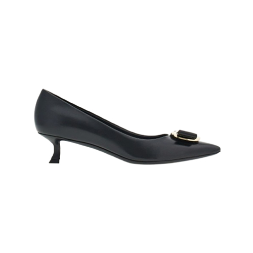 Ferragamo-01H450 페라가모 블랙 뉴 바라 플레이트 키튼 힐 펌프스